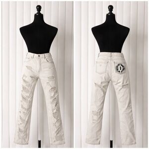 DARKER WAVS Distortion Unisex Ultra Distressed Washed Denim Jeans White XXS, XL